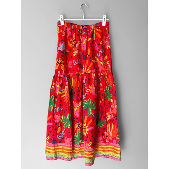 Maison d' Amelie Hawaiian Multicolor Linen Boho Peasant Tiered Midi Skirt XS - Picture 2 of 6